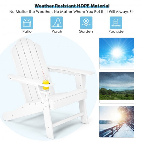 Outdoor Folding Adirondack Chair with Built-in Cup Holder for Backyard and Porch-White
