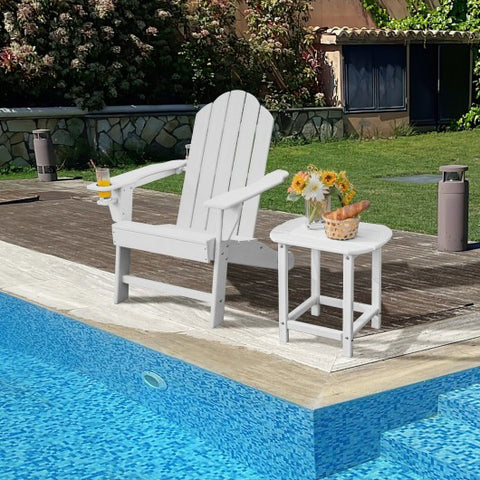 Outdoor Folding Adirondack Chair with Built-in Cup Holder for Backyard and Porch-White