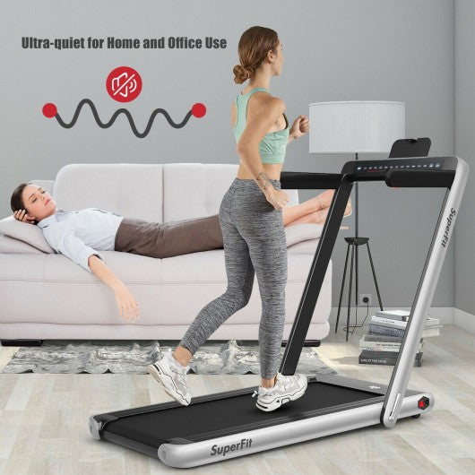 2-in-1 Electric Motorized Health and Fitness Folding Treadmill with Dual Display-Silver