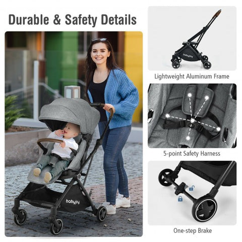 2-in-1 Convertible Aluminum Baby Stroller with Adjustable Canopy-Gray