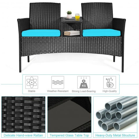 Patio Rattan Conversation Set Seat Sofa-Turquoise