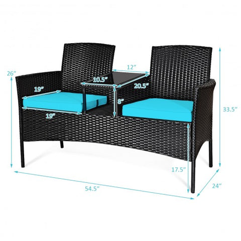 Patio Rattan Conversation Set Seat Sofa-Turquoise