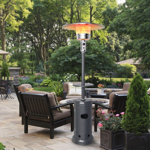 Outdoor Heater Propane Standing LP Gas Steel with Table & Wheels-Gray