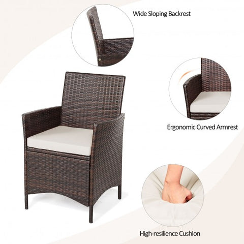 3 Pieces Patio Rattan Furniture Set Cushioned Sofa and Glass Tabletop Deck-White