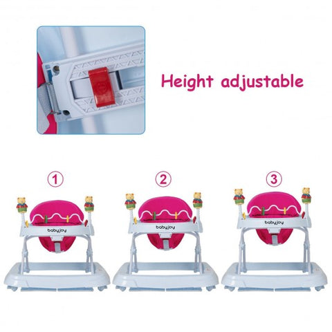 Adjustable Height Removable Folding Portable Baby Walker-Pink