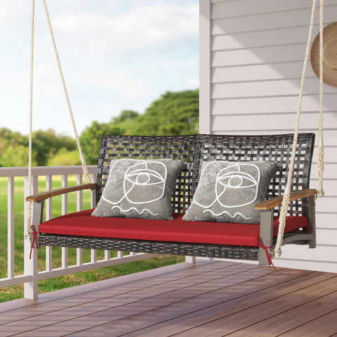 2-Person Rattan Hanging Porch Swing Chair-Red