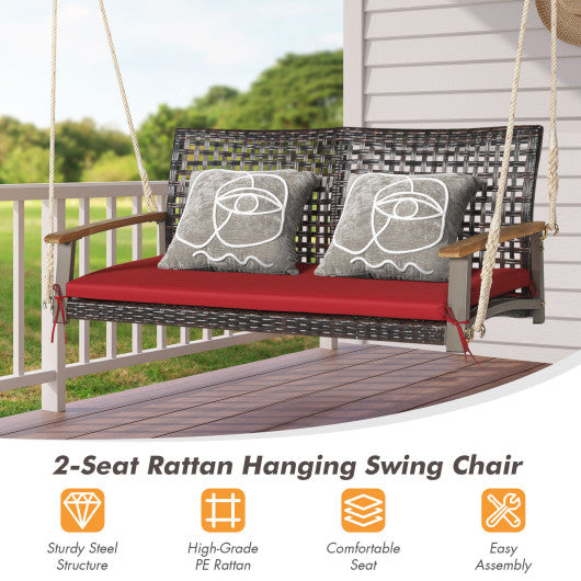 2-Person Rattan Hanging Porch Swing Chair-Red