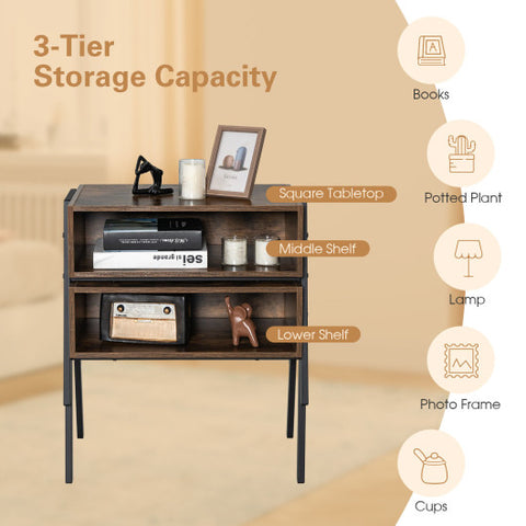 2 Pieces Stackable Night Stand Bedside End Table Set