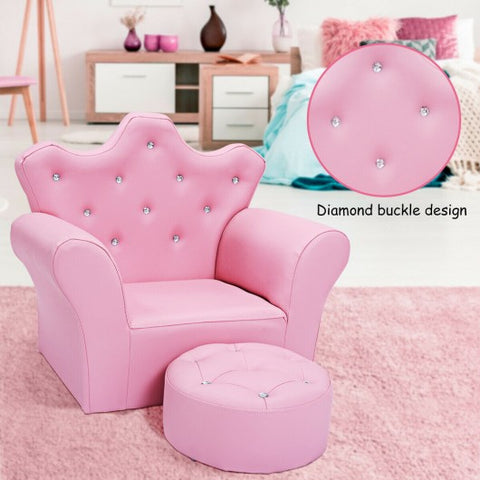 Pink Kids Sofa Armrest Couch with Ottoman-Pink