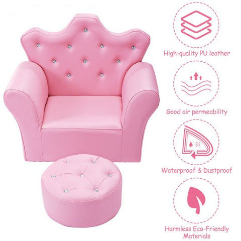 Pink Kids Sofa Armrest Couch with Ottoman-Pink