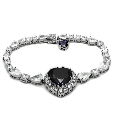 LO2327 - Rhodium Brass Jewelry Sets with AAA Grade CZ  in Amethyst