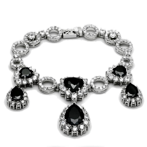 LO2325 - Rhodium Brass Jewelry Sets with AAA Grade CZ  in Jet