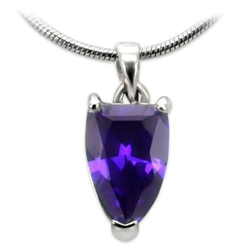 03411 - High-Polished Brass Chain Pendant with AAA Grade CZ  in Amethyst