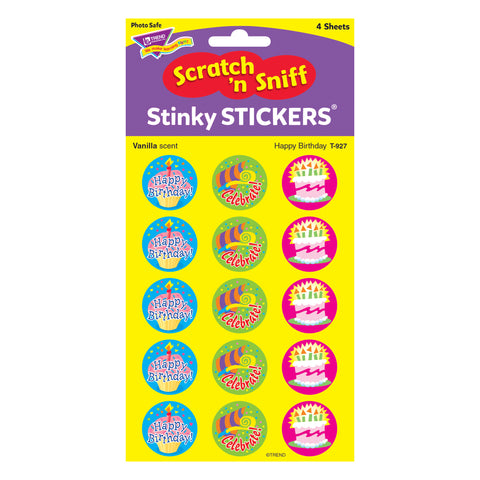 Happy Birthday/Vanilla Stinky Stickers®, 60 Per Pack, 6 Packs