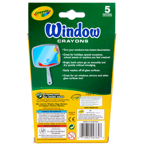 Washable Window Crayons, 5 Count