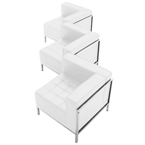 White Leather Corner Chair,3PC