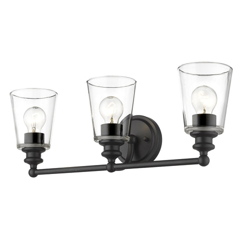 Three Light Matte Black Glass Shade Wall Sconce