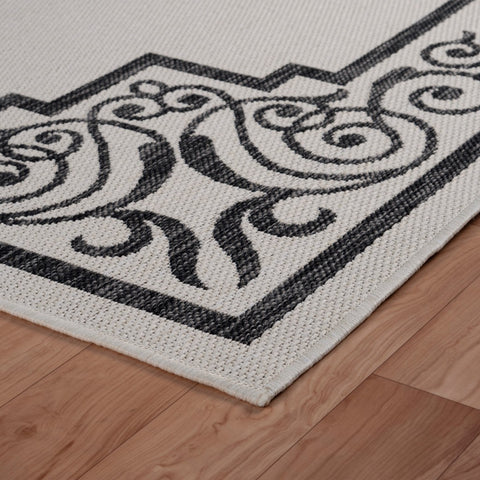 5’ x 7’ Gray Ornate Border Indoor Outdoor Area Rug