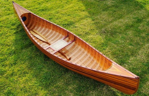 26.25" x 118.5" x 16" Wooden Canoe With Ribs Curved Bow