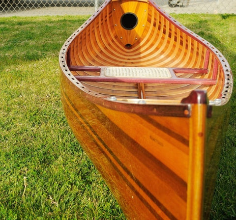 26.25" x 118.5" x 16" Wooden Canoe With Ribs Curved Bow