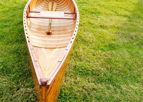 26.25" x 118.5" x 16" Wooden Canoe With Ribs Curved Bow