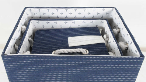 13.5" x 17" x 22.5" Blue Fabric Basket With Bow Decoration Set of 5