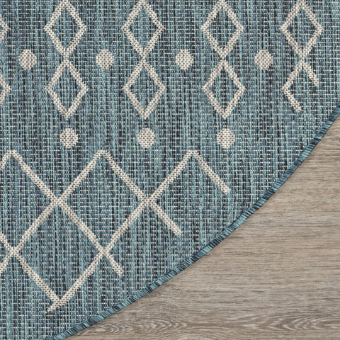 8’ Round Blue Array Indoor Outdoor Area Rug