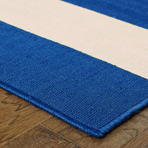 9’x13’ Blue and Ivory Striped Indoor Outdoor Area Rug