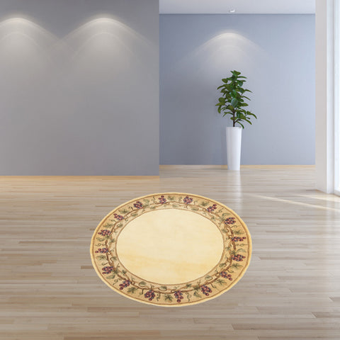 8' Ivory Hand Tufted Bordered Grapevine Round Indoor Area Rug