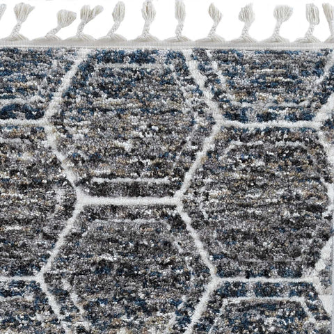 8'x10' Navy Charcoal Hand Tufted Geometric Diamond Pattern Indoor Area Rug