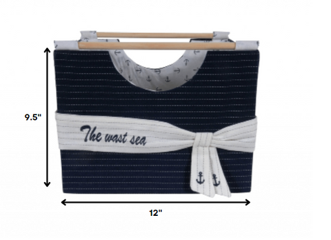 12" x 12.5" x 9.5" White Blue Foldable Fabric Basket Set of 3