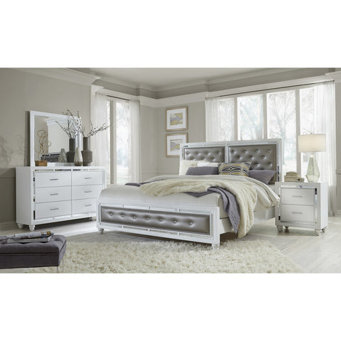 White Dresser with Mirror Trim Accent 6 Drawers