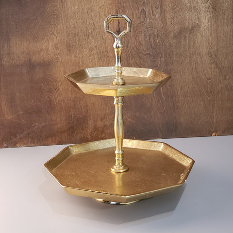 Vintage Look Octagonal Gold Two Tier Server