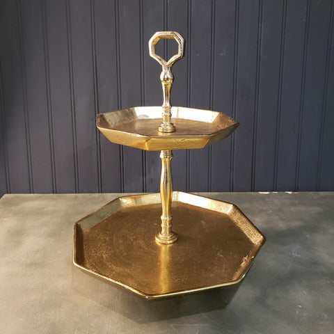 Vintage Look Octagonal Gold Two Tier Server