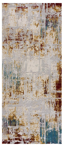 2’ x 13’ Abstract Beige and Gold Modern Runner Rug