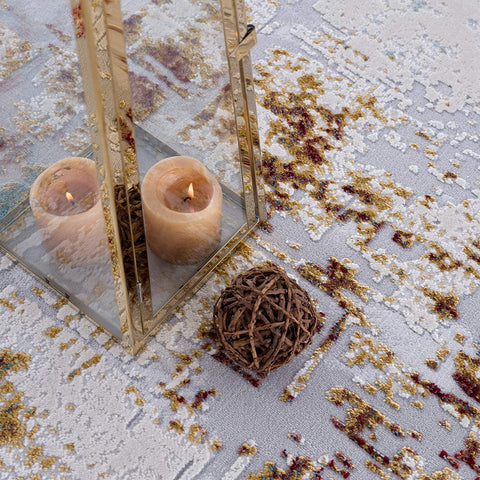2’ x 13’ Abstract Beige and Gold Modern Runner Rug