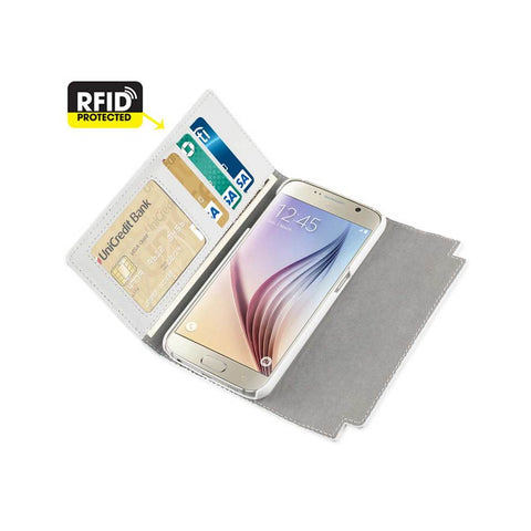 Reiko Samsung Galaxy S6 Genuine Leather Rfid Wallet Case And Metal Buckle Belt In Ivory