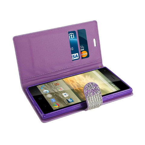 Reiko Zte Warp Elite Diamond Rhinestone Wallet Case In Purple