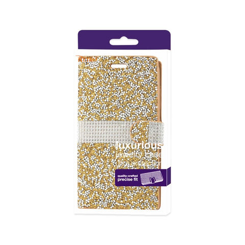 Reiko Samsung Galaxy On5/ J5 Diamond Rhinestone Wallet Case In Gold