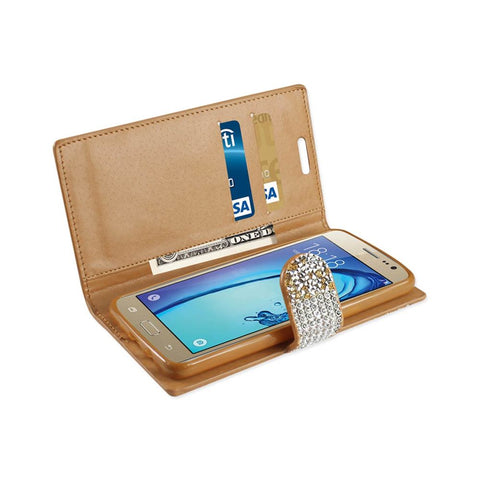 Reiko Samsung Galaxy On5/ J5 Diamond Rhinestone Wallet Case In Gold