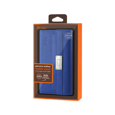 Reiko Iphone 6s Plus Genuine Leather Rfid Wallet Case And Metal Buckle Belt In Ultramarine
