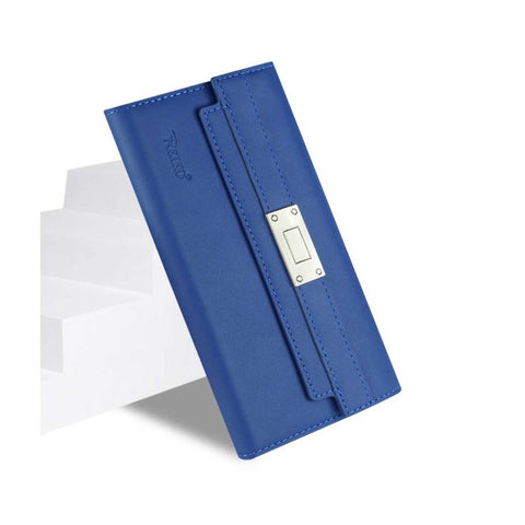 Reiko Iphone 6s Plus Genuine Leather Rfid Wallet Case And Metal Buckle Belt In Ultramarine