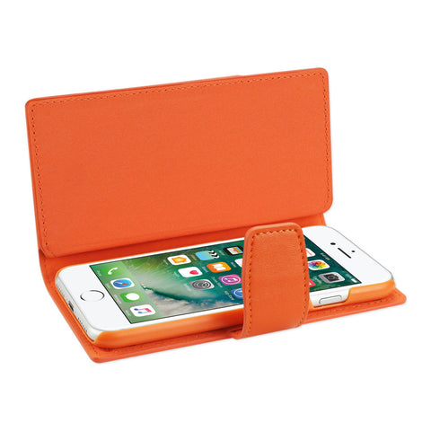 Reiko Iphone 8/ 7 Genuine Leather Wallet Case With Open Thumb Cut In Tangerine