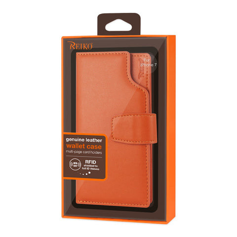 Reiko Iphone 8/ 7 Genuine Leather Wallet Case With Open Thumb Cut In Tangerine