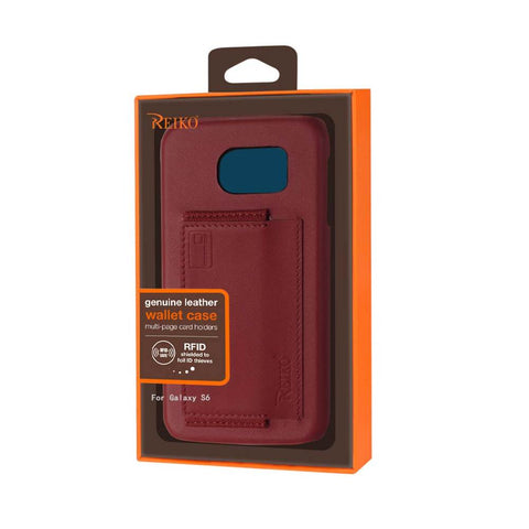 Reiko Samsung Galaxy S6 Rfid Genuine Leather Case Protection And Key Holder In Burgundy