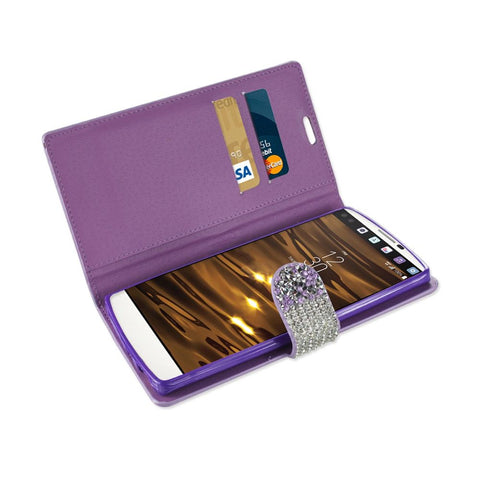 Reiko Lg V10 Diamond Rhinestone Wallet Case In Purple