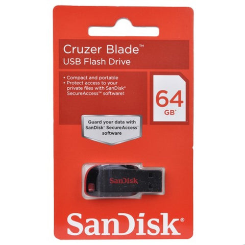 Sandisk Cruzer Blade 64gb Usb 2.0 Flash Drive (black/red) - Retailhanging Blister Package