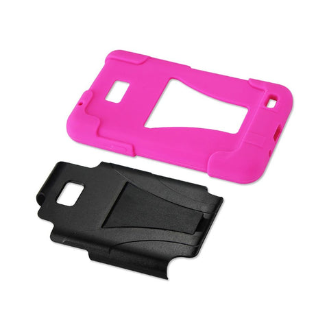 Reiko Samsung Galaxy S2 Hybrid Heavy Duty Case With Kickstand In Hot Pink Black