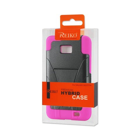 Reiko Samsung Galaxy S2 Hybrid Heavy Duty Case With Kickstand In Hot Pink Black