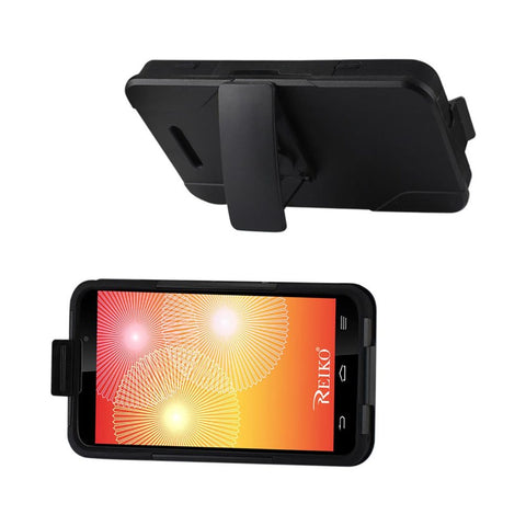 Reiko Zte Max 3-in-1 Hybrid Heavy Duty Holster Combo Case In Black